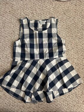 Anthropologie Navy and White Gingham Peplum Tank
